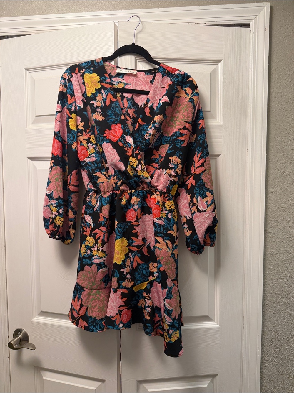 Floral Wrap Dress - Black Multi - Picture 1 of 4
